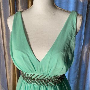 Mint formal dress with silver tone rhinestones